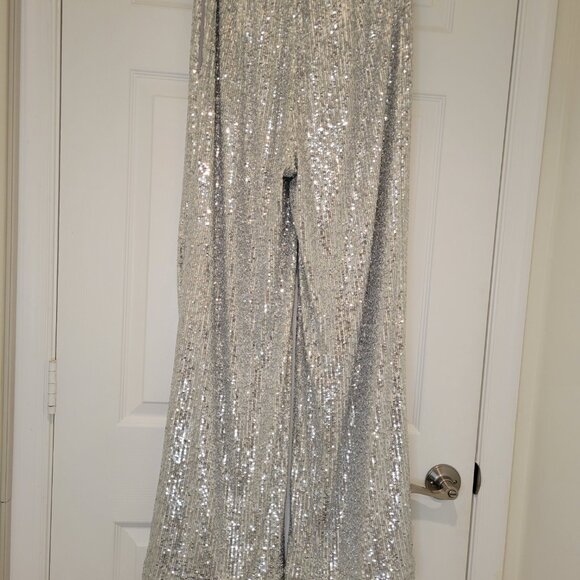 ANN TAYLOR SILVER SEQUIN WIDE LEG PANTS NWT - Picture 8 of 13
